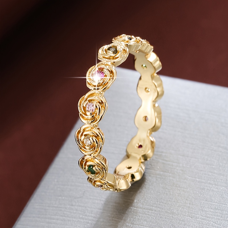 Rose Inlaid Zirconia Women'S Ring